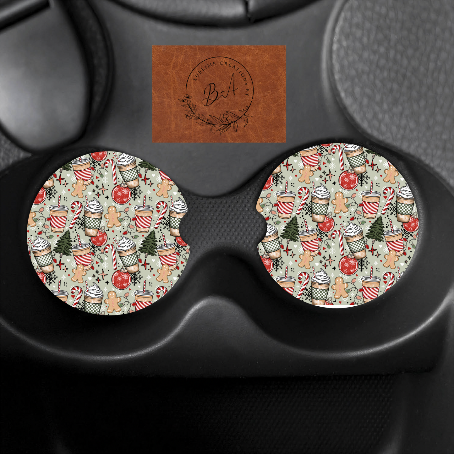 Christmas Coffee Print Car Coaster Set