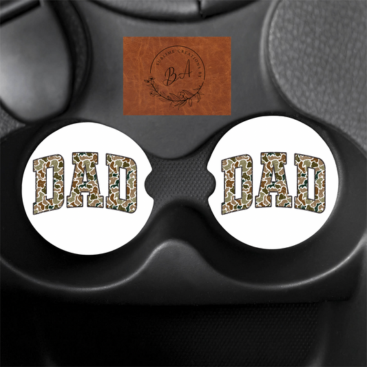 Retro Camo Dad Print Car Coaster Set