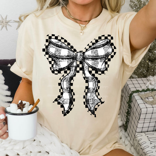 Black Plaid Bow Tee