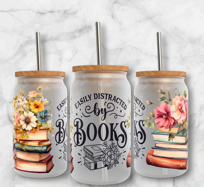 16oz Frosted Glass Can Distracted by Books