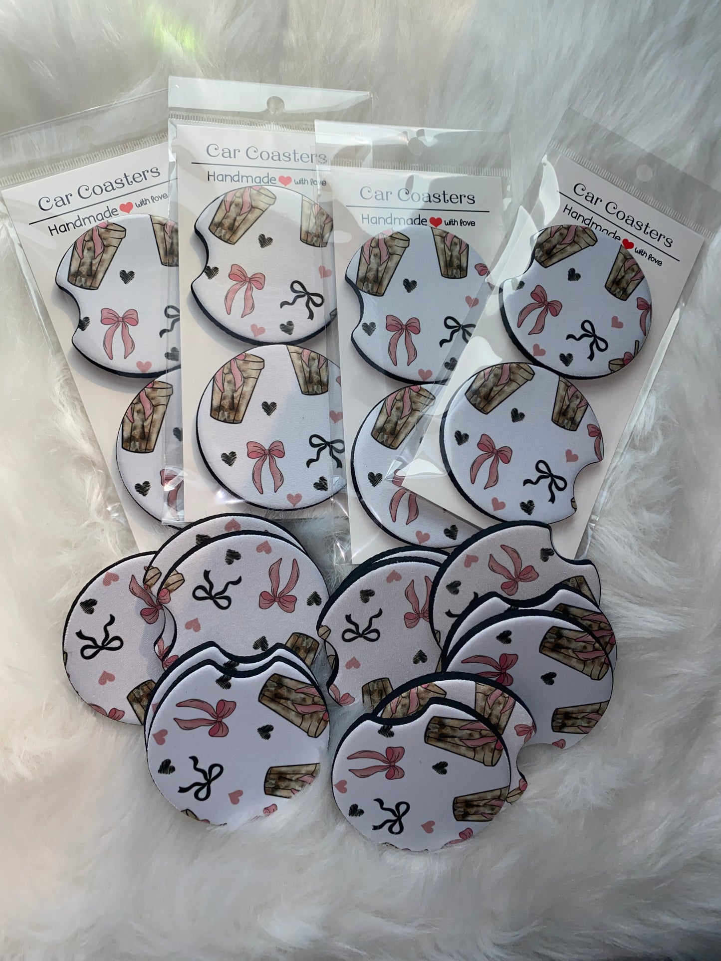 Bow Iced Coffee Print Car Coaster Set