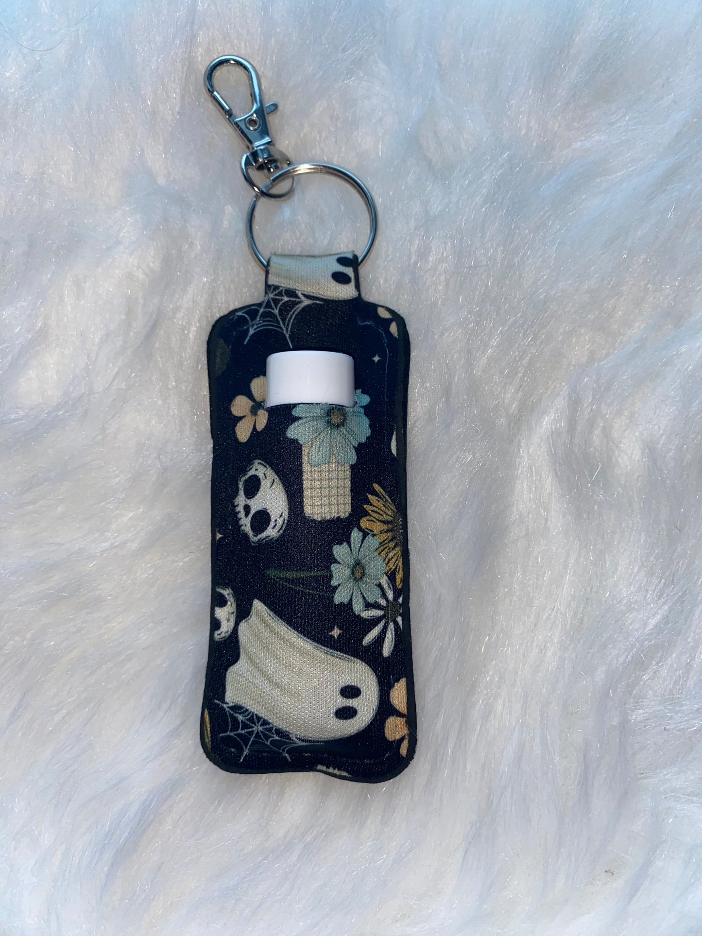 Floral Ghost Lip Balm Holder Keychain