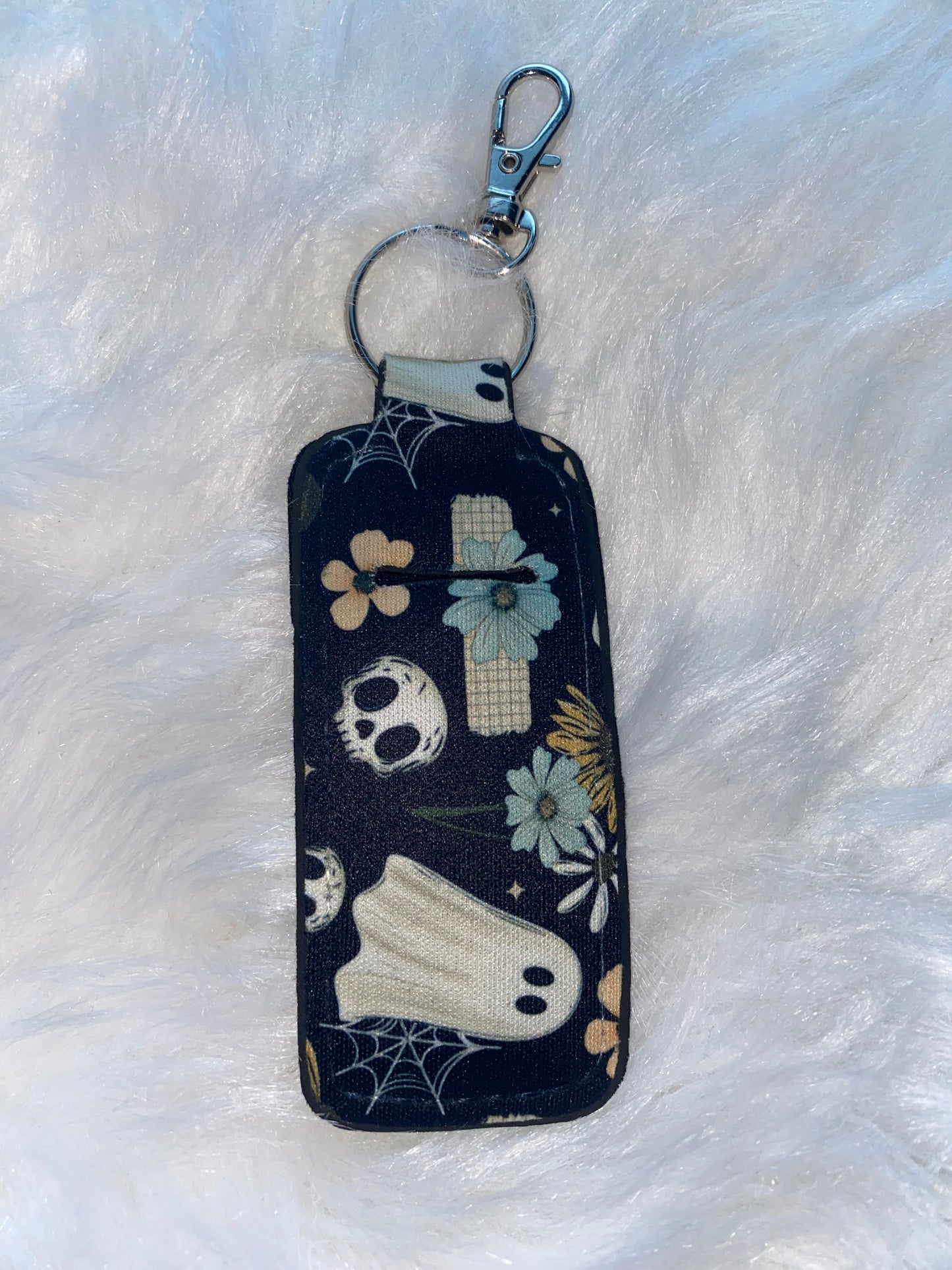 Floral Ghost Lip Balm Holder Keychain