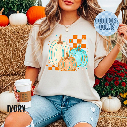 3 Pumpkins with Check Apparel
