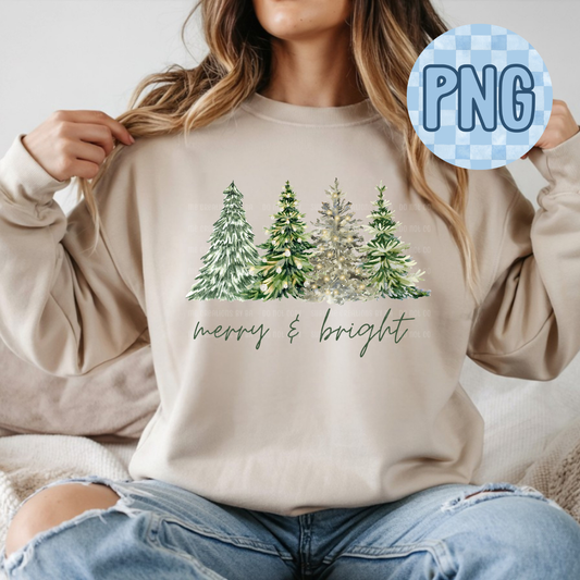 Merry & Bright Christmas Trees PNG Digital File ONLY