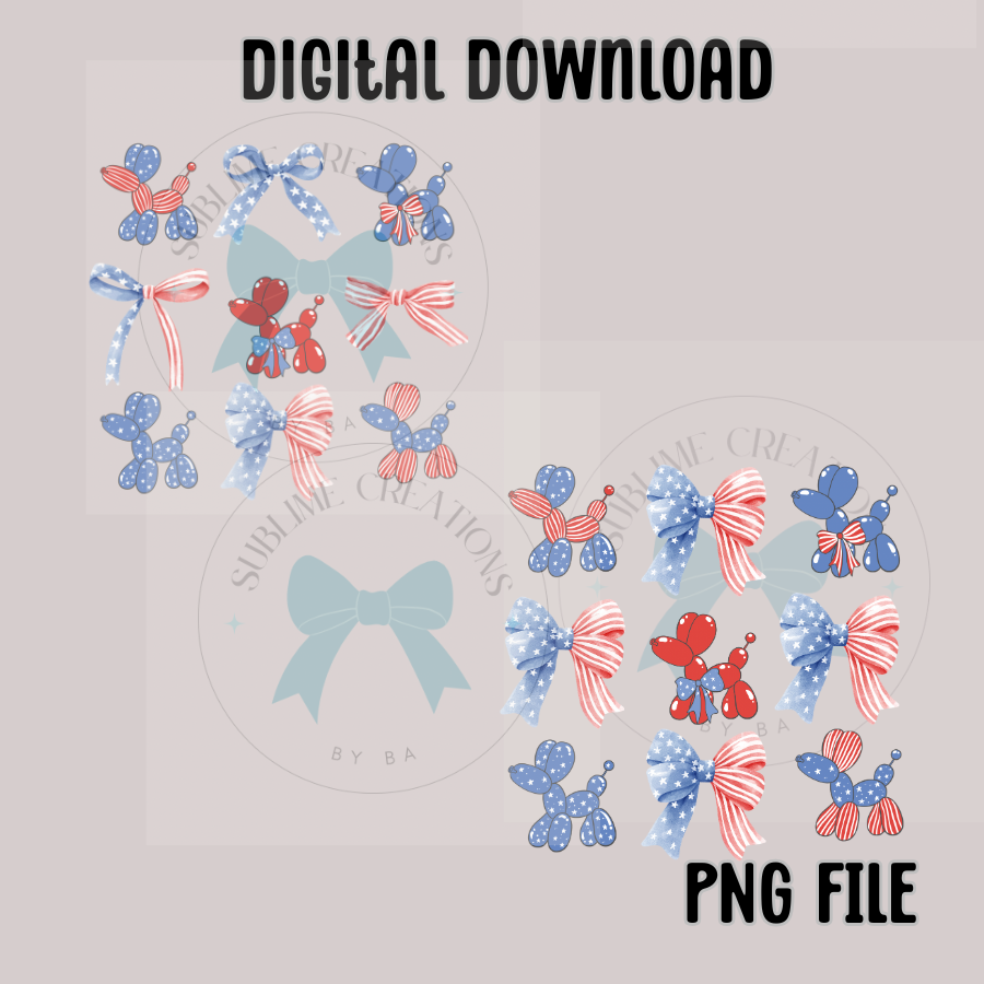 Patriotic Balloon Dog Coquette PNG Digital File ONLY