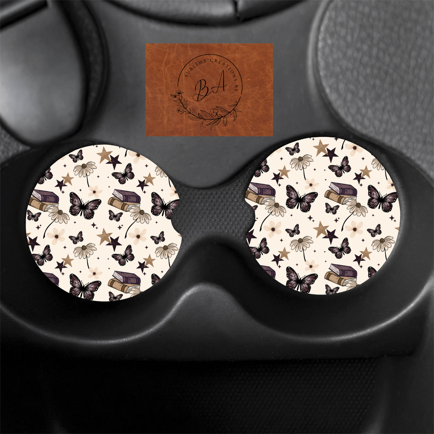 Get Lost in the Pages Seamless Print Car Coaster Set