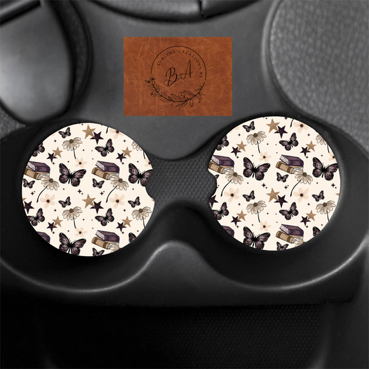 Get Lost in the Pages Seamless Print Car Coaster Set