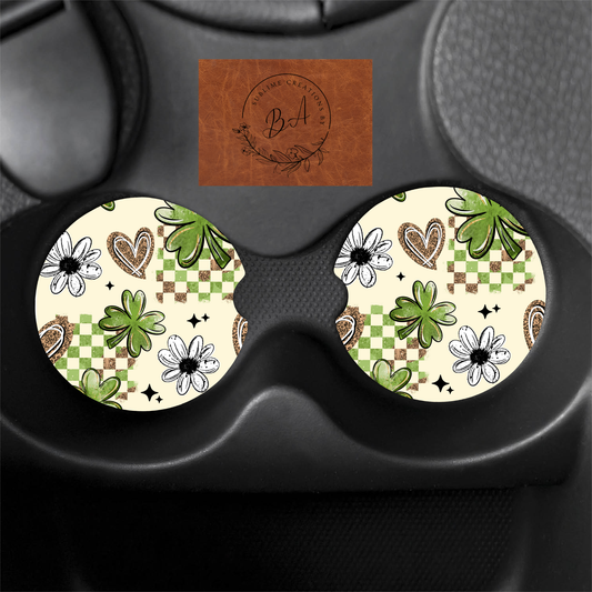 Leopard Shamrock Seamless Car Coaster Set