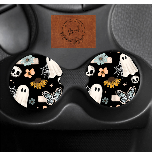 Floral Ghost Seamless Car Coaster Set