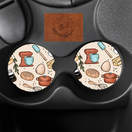 Kitchen Cooking Seamless Car Coaster Set