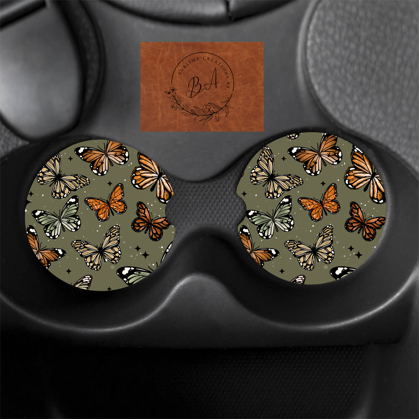 Flying Butterflies Print Car Coaster Set