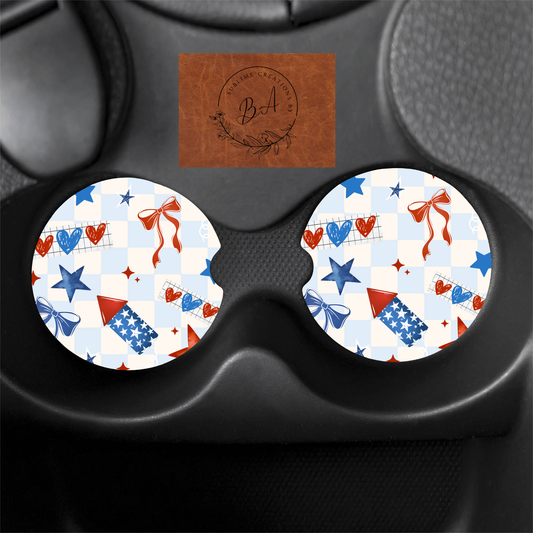 Firecracker Checker Seamless Print Car Coaster Set