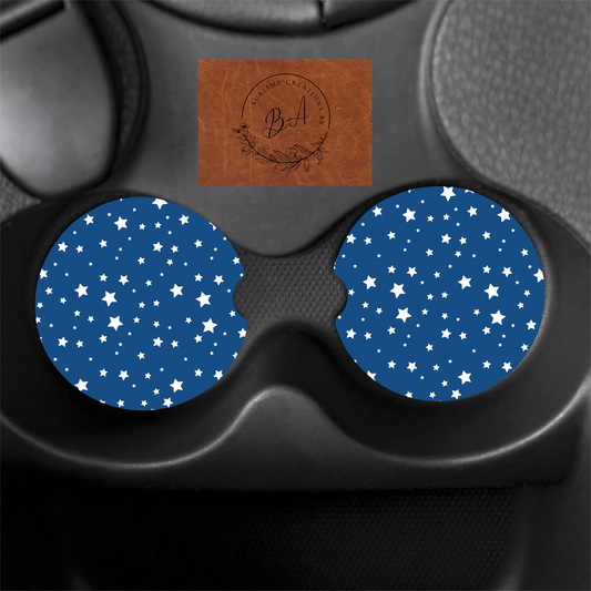 Blue Stars Seamless Print Car Coaster Set