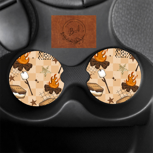 S'mores Collage Seamless Print Car Coaster Set