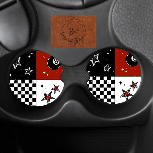 8 Ball Block Seamless Print Car Coaster Set
