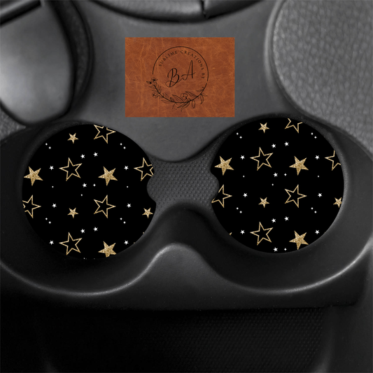 Gold Stars Seamless Print Car Coaster Set