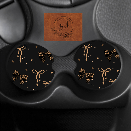 Leopard Bows Seamless Print Car Coaster Set