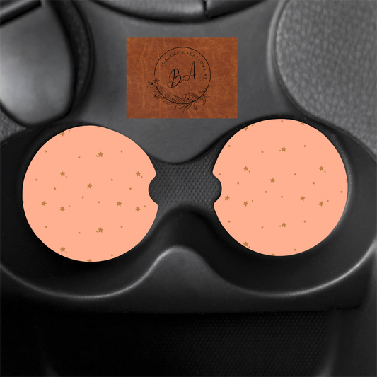 Blush and Tan Star Seamless Print Car Coaster Set