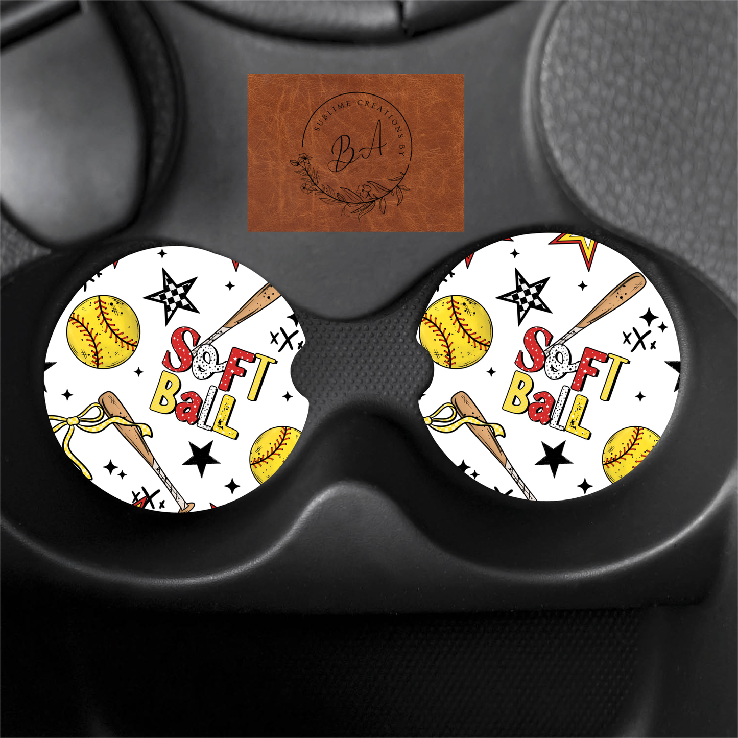 Softball Seamless Car Coaster Set