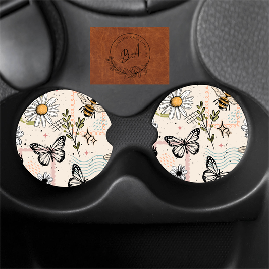 Butterfly Bee Stamp Seamless Print Car Coaster Set