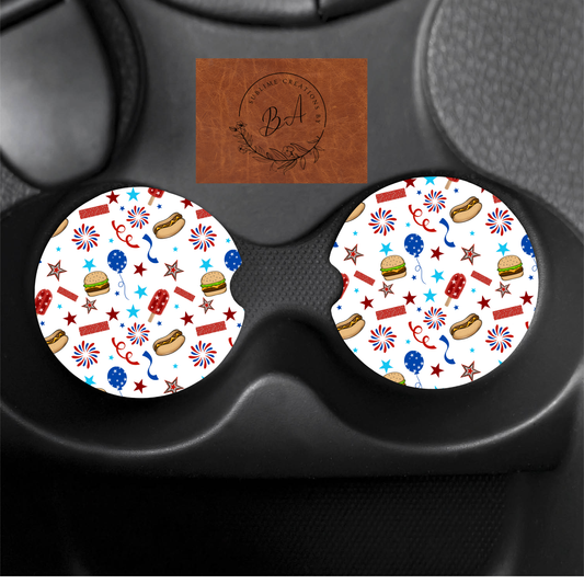 4th of July Things Seamless Print Car Coaster Set (Copy)