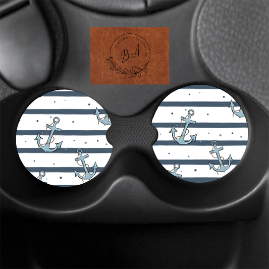 Anchor Stripe Seamless Print Car Coaster Set