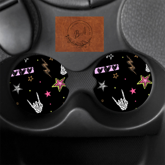 Skellie Hand Stars Seamless Print Car Coaster Set