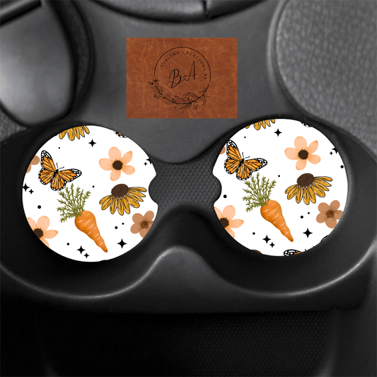 Butterfly Carrot Seamless Print Car Coaster Set