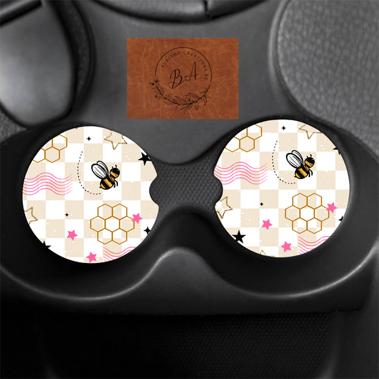 Honeycomb Seamless Print Car Coaster Set