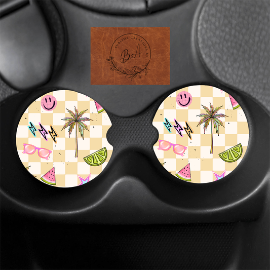 Colorful Summer Seamless Print Car Coaster Set
