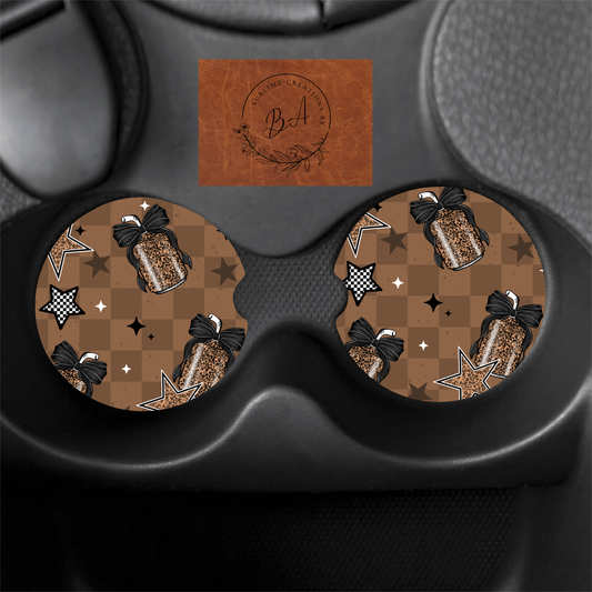 Soda and Stars Print Car Coaster Set