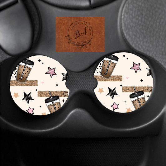 Iced Coffee Seamless Print Car Coaster Set