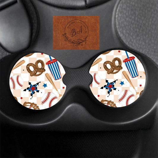 Ballgame Seamless Print Car Coaster Set
