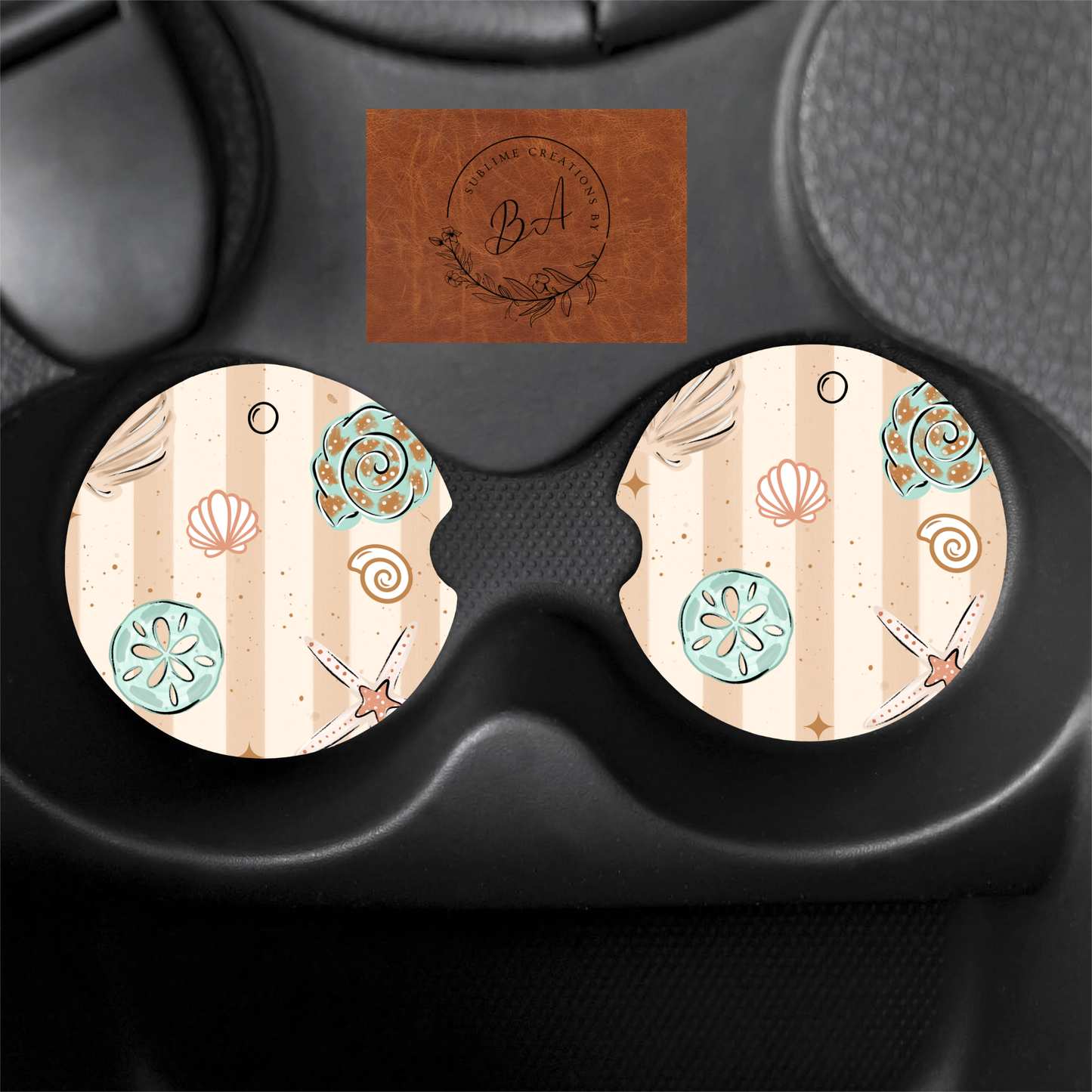 Sea Shell Stripe Seamless Print Car Coaster Set
