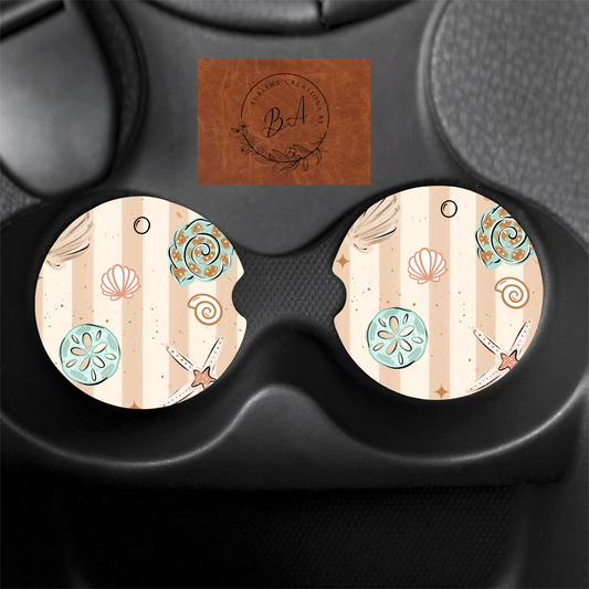 Sea Shell Stripe Seamless Print Car Coaster Set