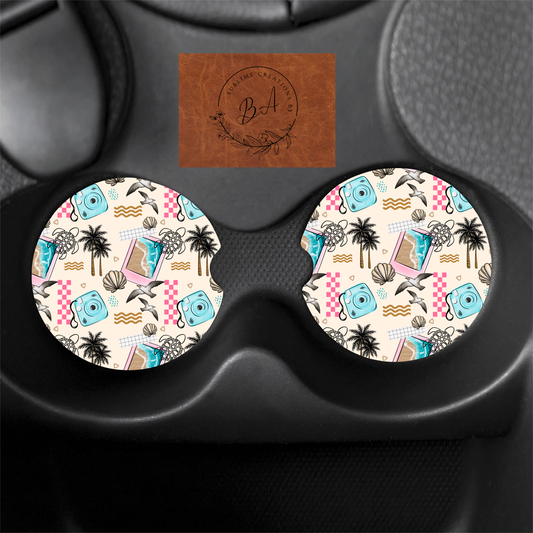 Endless Summer Seamless Print Car Coaster Set