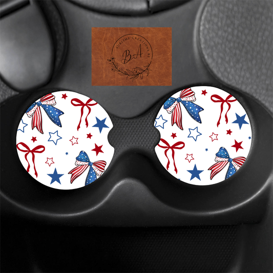 4th of July Bows Seamless Print Car Coaster Set