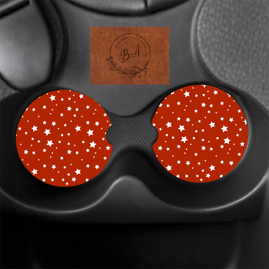 Red Stars Seamless Print Car Coaster Set