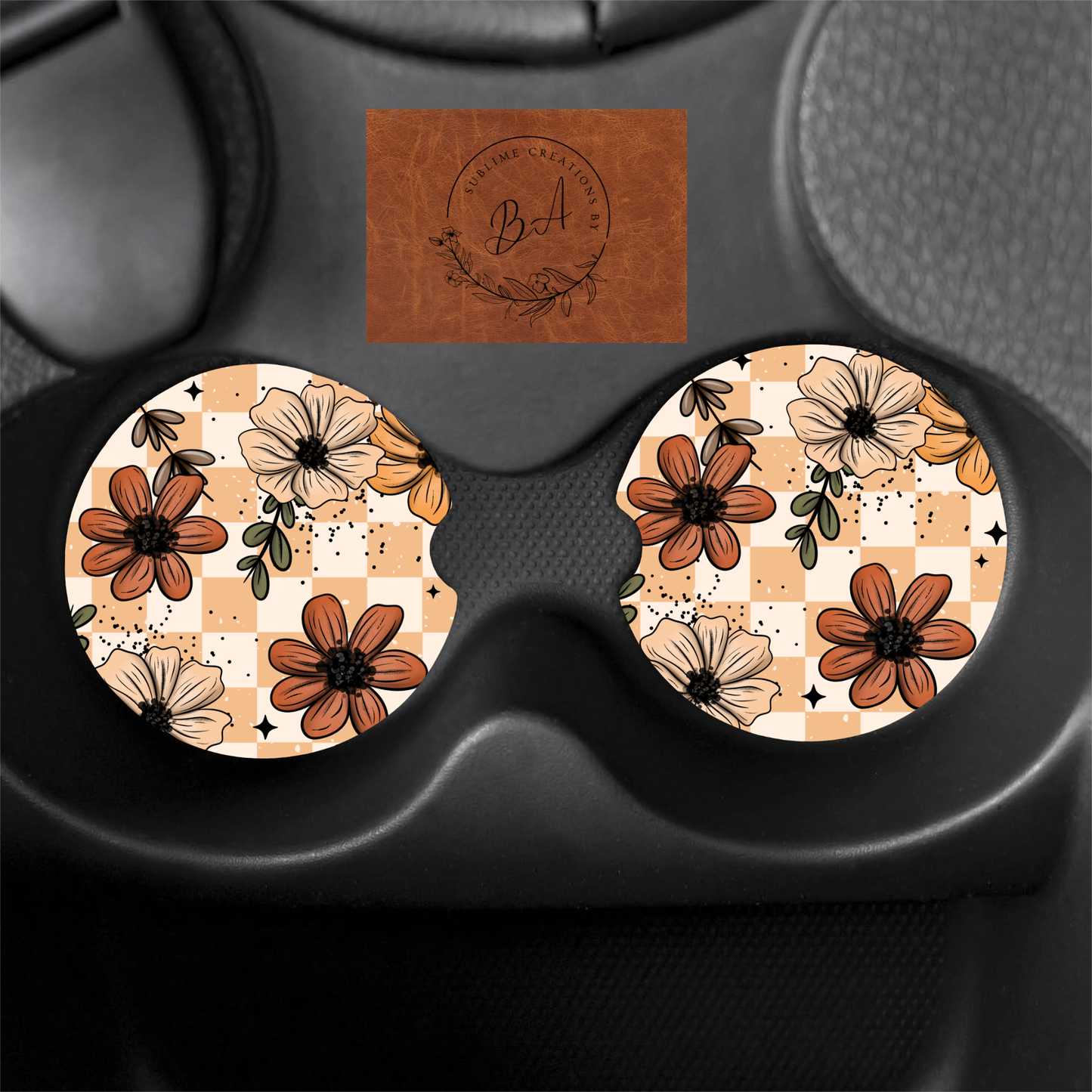 Florals Seamless Print Car Coaster Set