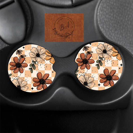 Florals Seamless Print Car Coaster Set