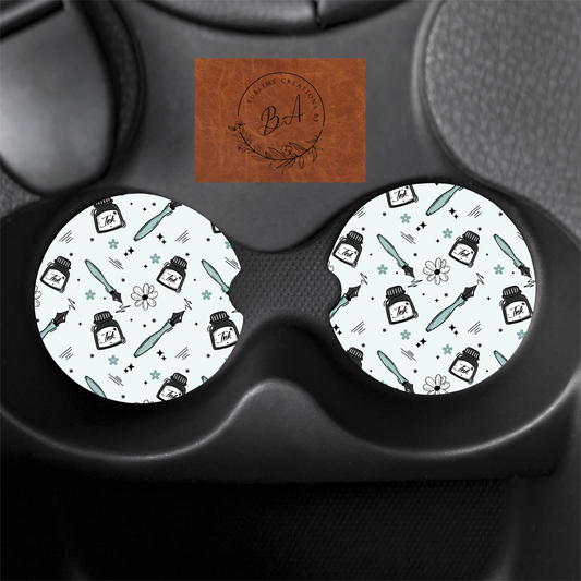 Write Your Own Story Seamless Print Car Coaster Set