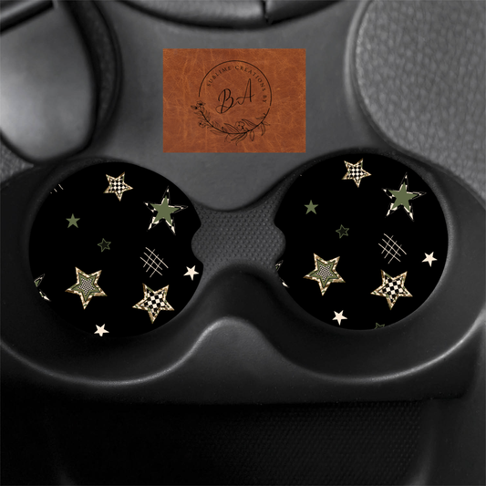 Camo Checker Star Seamless Print Car Coaster Set