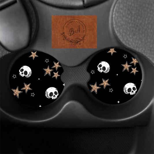 Skull Stars Seamless Print Car Coaster Set