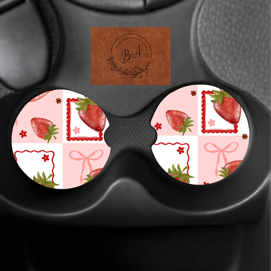 Strawberries Seamless Print Car Coaster Set