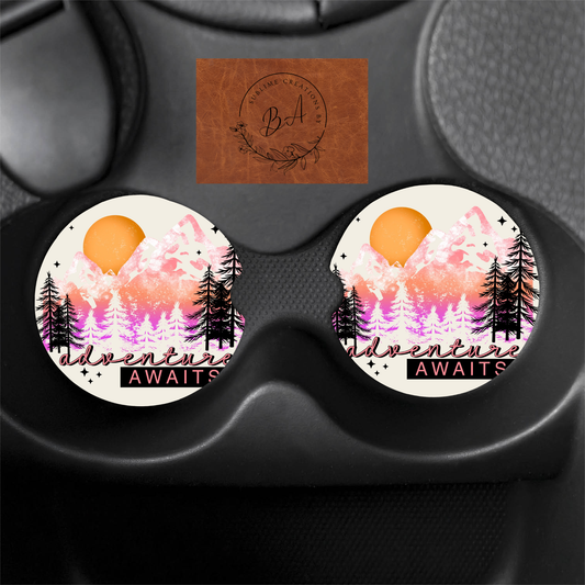 Adventure Awaits Seamless Print Car Coaster Set