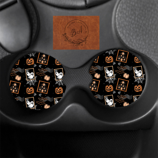 Halloween Stamps Seamless Print Car Coaster Set