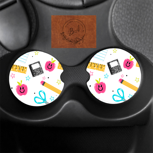 School Supplies Seamless Print Car Coaster Set