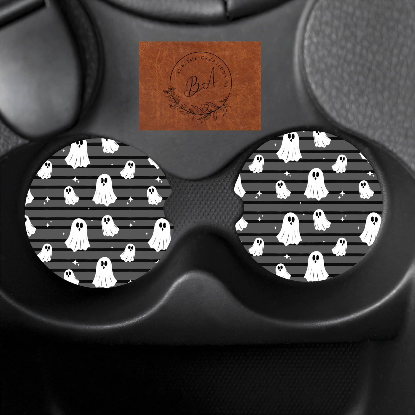 Ghost Stripes Seamless Print Car Coaster Set