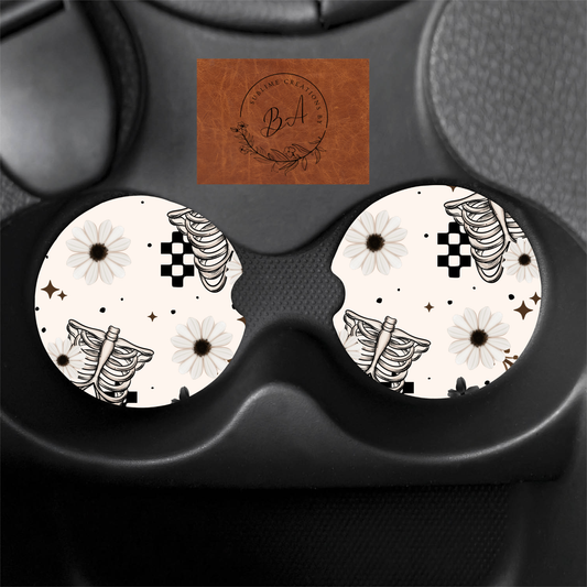 Floral Ribcage Print Car Coaster Set